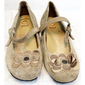 Earth Spirit Suede Wedge Mary Jane Dress Shoes Women sz 9 Flower Button Comfort